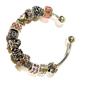 PINK RHINESTONE EUROPEAN BANGLE BRACELET
